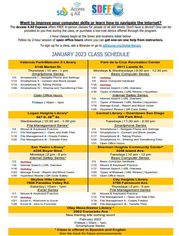 Check out our students at Skyline Hills learning Excel! If you are interested, join us at our next training. Swipe to see our schedule.
Digital Navigator Program: express.adobe.com/page/6RHU4PdS2…
#cofsd #skylinehillslibrary #cityofsandiego #digitalnavigators #techonthego #access4all