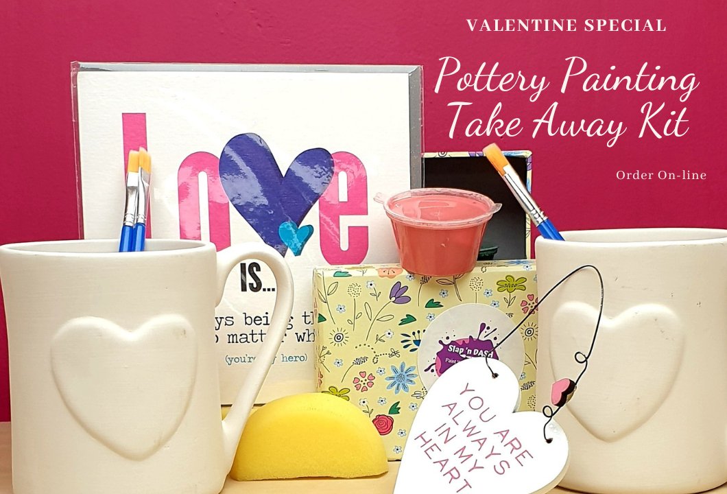 Valentine's Day Pottery Painting Kit 
Slap'n'dash Paint Your Own Ceramics on Google: posts.gle/trBzuG 
#ValentinesDay #paint #pottery #ThingsToDo #giftideas