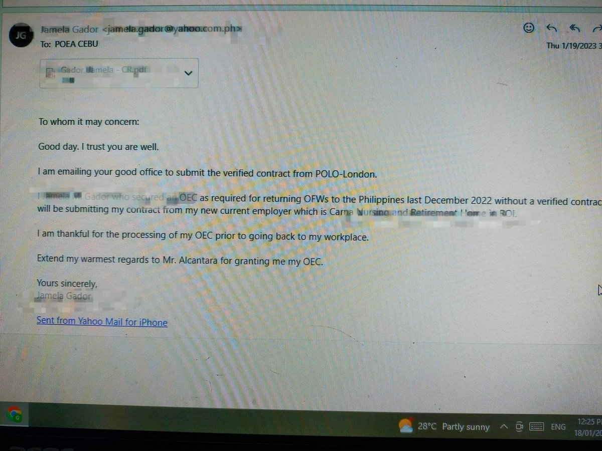 nag reach out si Ma'am na Balik Manggagawa na nakapagregister, nakakuha ng OEC, naverify ang contract at naghatid sa atin ng balita ng kanyang kalagayan sa UK. masaya po kaming patuloy na maglilingkod sa DMW. #onethankyoubigjoy #tahananngOFW