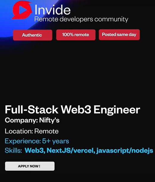Invide_Labs's tweet photo. Looking for a remote job?

Link - https://t.co/1w2t50cINl

🔹100% Remote
🔹Authentic
🔹Posted same day

Follow us for more !

#remotework #remotejobs #SoftwareDeveloper #Software #100DaysOfCode https://t.co/NXihJllEWr