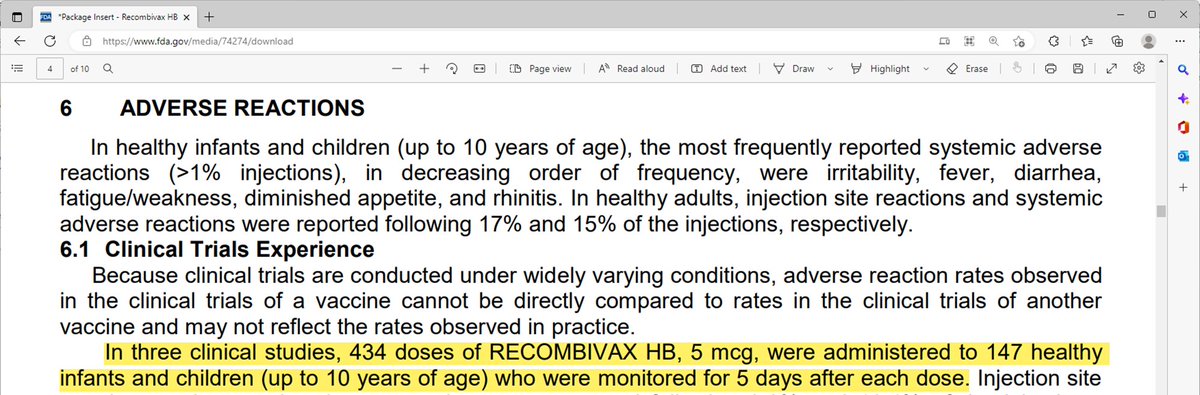 Let me repeat, anyone outraged about clinical trials for C19 V should be incensed that Hep-B vaccine injected into babies (3 times) was licensed by FDA based on "147 health infants and children ... who were monitored for 5 days after each dose." 

fda.gov/media/74274/do…