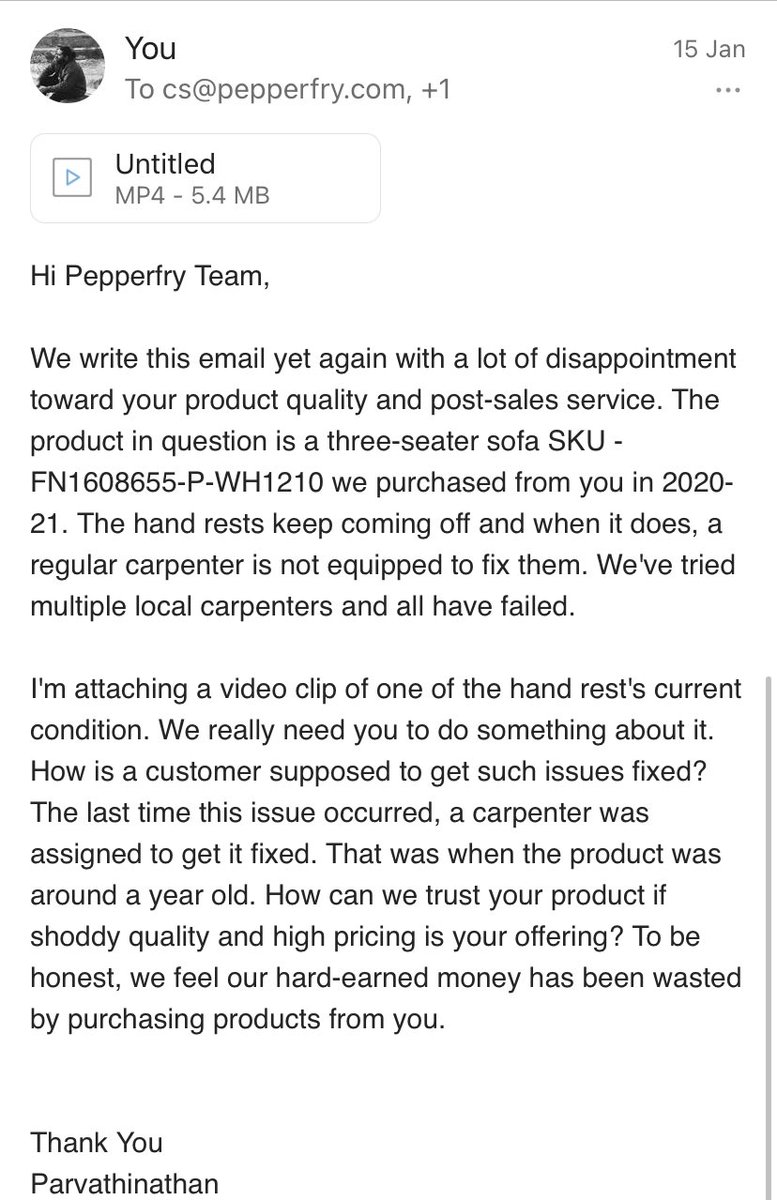 tiltedseptum's tweet photo. Ignoring your customer is not good for the business @Pepperfry is running. I emailed this past weekend about my concerns on sku-FN1608655-P-WH1210 (order id 305296251). You misunderstood my request and have been ignoring me despite follow ups. Great show of attitude guys! https://t.co/fMgCI05n88