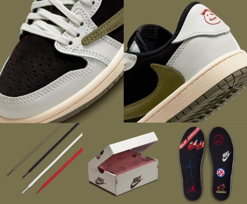 SneakerVisionz's tweet photo. Kids Travis Scott x Air Jordan 1 Low OG "Olive" 🫒 Official Looks 👀 https://t.co/sBpZKka5r6