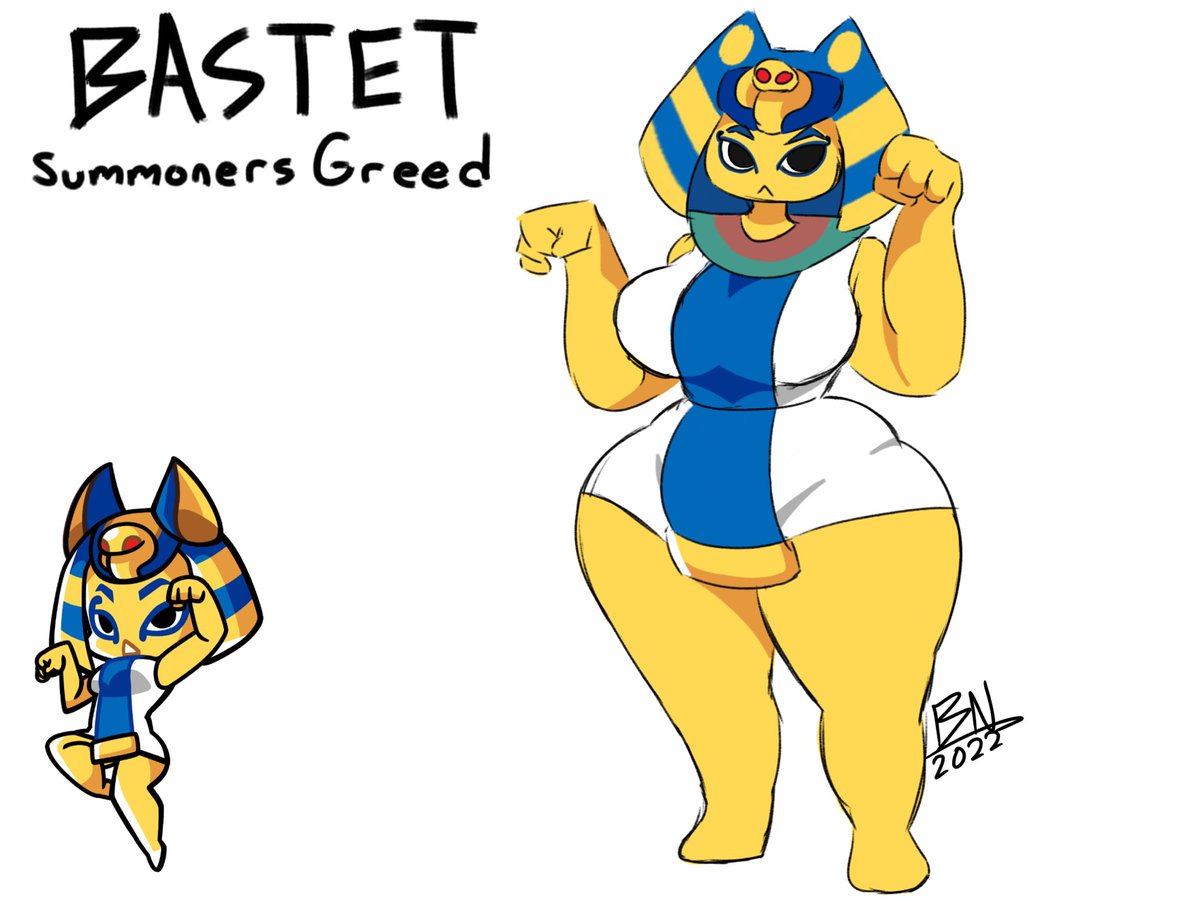 BasicallyNovias's tweet image. Friendly reminder I drew Bastet from the mobile game Summoners Greed