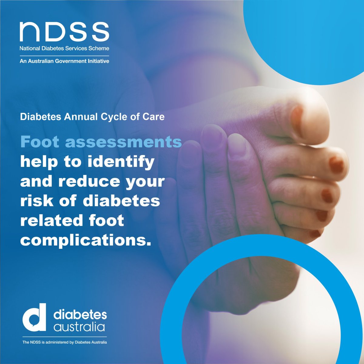NDSS_AUS's tweet photo. Now is a good time to think about your #DiabetesHealthChecks for 2023. Book in a #FootAssessment with your GP, credentialled diabetes educator, practice nurse or podiatrist at least once every 3 to 6 months.
Learn more here: https://t.co/4e9NwpM3mD https://t.co/GEa61Xd0p7
