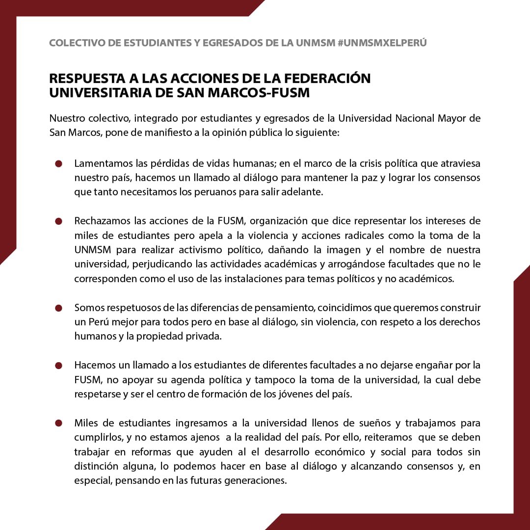 #UNMSM San Marcos se desprestigia por un grupo MINORITARIO que es la FUSM, organización que vive de recursos del estado… #NoSonAutoridades #UNMSMXELPERU