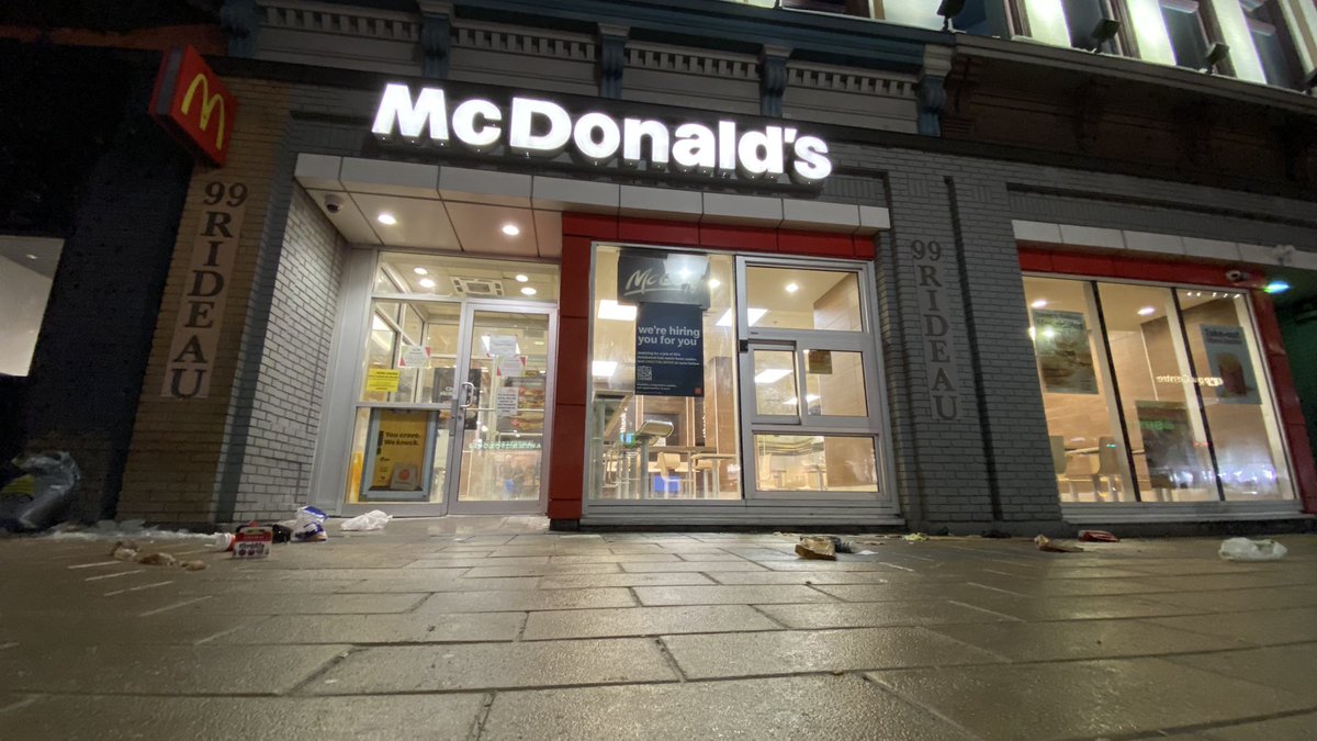 buntola's tweet photo. The legendary McDonald’s at 99 Rideau soon closing. Word on the street is it will be replaced by a Spirit Halloween store (unverified) 😆

#ottnews #99Rideau https://t.co/JcrrNNFZwK