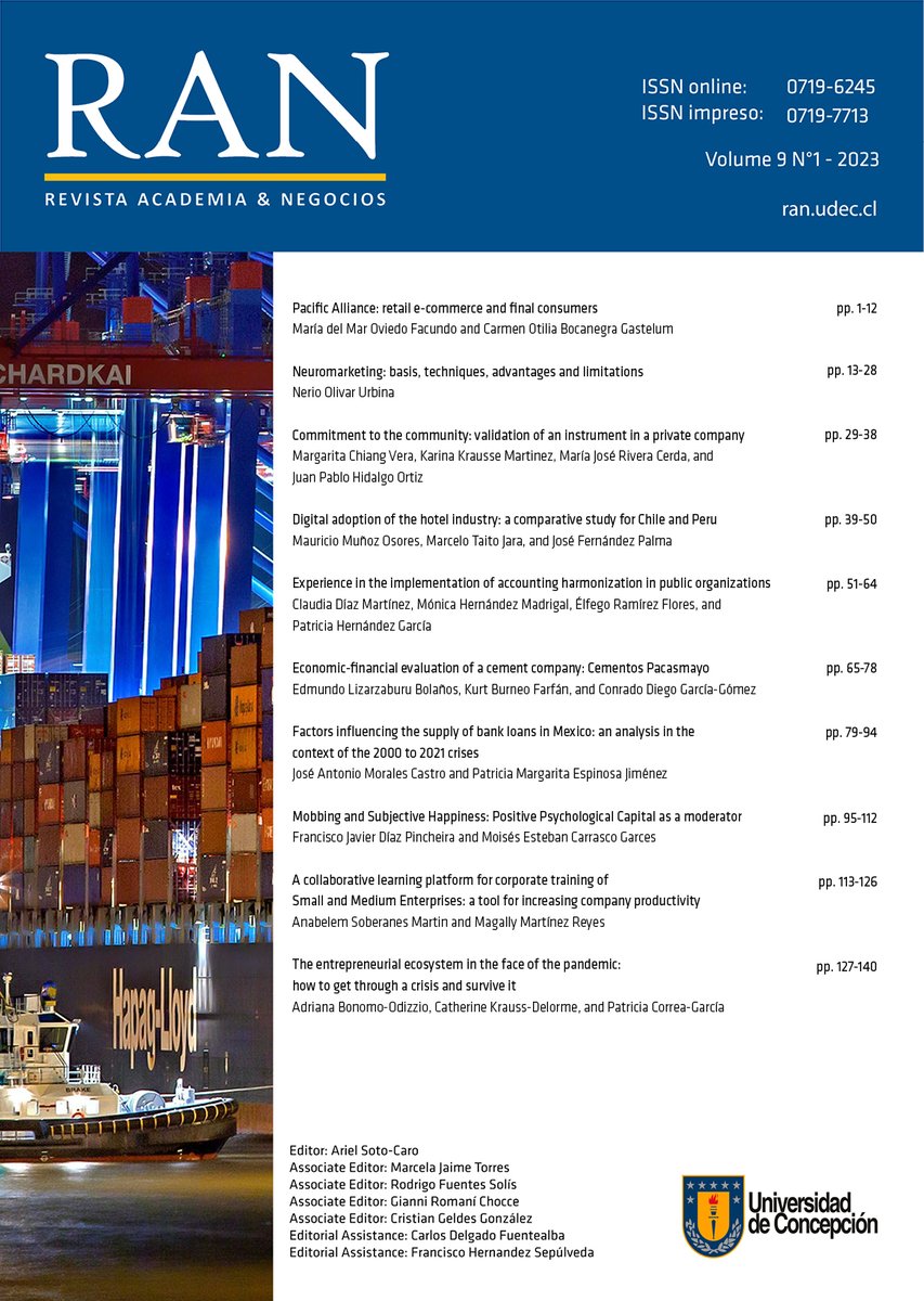 Comparto amablemente el último artículo producto de mi Tesis de Maestría llamado "Alianza del Pacífico: comercio electrónico minorista y consumidores finales" publicado en la Revista Academia y Negocios RAN de la Universidad de Concepción en Chile.

revistas.udec.cl/index.php/ran/…