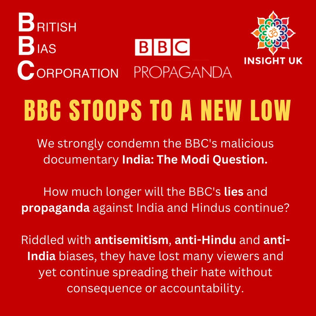 bbc_protest's tweet photo. British Bias Corporation @BBC @BBCNews @BBCWorld Must stop their hatred against @narendramodi and India ๐ฎ๐ณ
Stop your propaganda to defame Indian prime minister @PMOIndia @HCI_London @MEAIndia @DrSJaishankar @VDoraiswami @Ofcom
#BBCProtest
#BBCPropaganda https://t.co/JDonA7LkB7