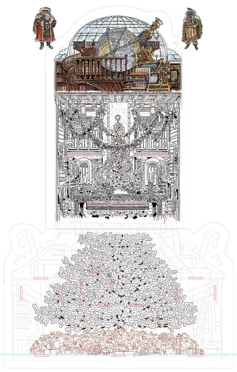 FINALLY finished drawing and inking the rest of the silver fir tree for the big Santa disPlayset. There's still plenty of background workshop station stuff to do around it, but that was the big obstacle. The project tunnel is starting to show some light way off in the distance! 