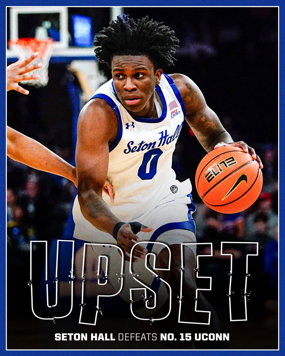 espn's tweet image. SETON HALL STUNS NO. 15 UCONN 🏴‍☠️ @SetonHallMBB 

UConn did not make a field goal over the final 6:51 of the game!