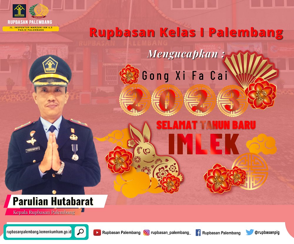 rupbasanplg's tweet photo. Segenap Rupbasan Palembang Mengucapkan :
Selamat Tahun Baru Imlek 2023

Follow @rupbasanplg

CC :
@kemenkumham_ri
@kumhamsumsel
@DITJEN_PAS 

#TahunBaruImlek2023
#RupbasanPalembang
#RupbasanPalembang_Mantul
#KumhamPasti
#KumhamSumsel https://t.co/0ARSjOIVZj
