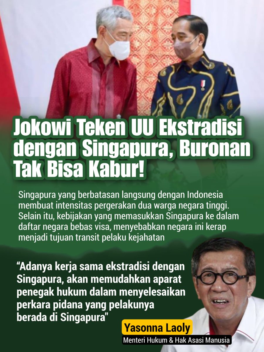 Presiden Jokowi resmi bekerjasama tentang Pengesahan Perjanjian antara Pemerintah Indonesia dan Pemerintah Singapura tentang #UUEkstradisi Buronan.

Jokowi Kejar Buronan
<a href="/Official_MNCTV/">MNCTV</a>