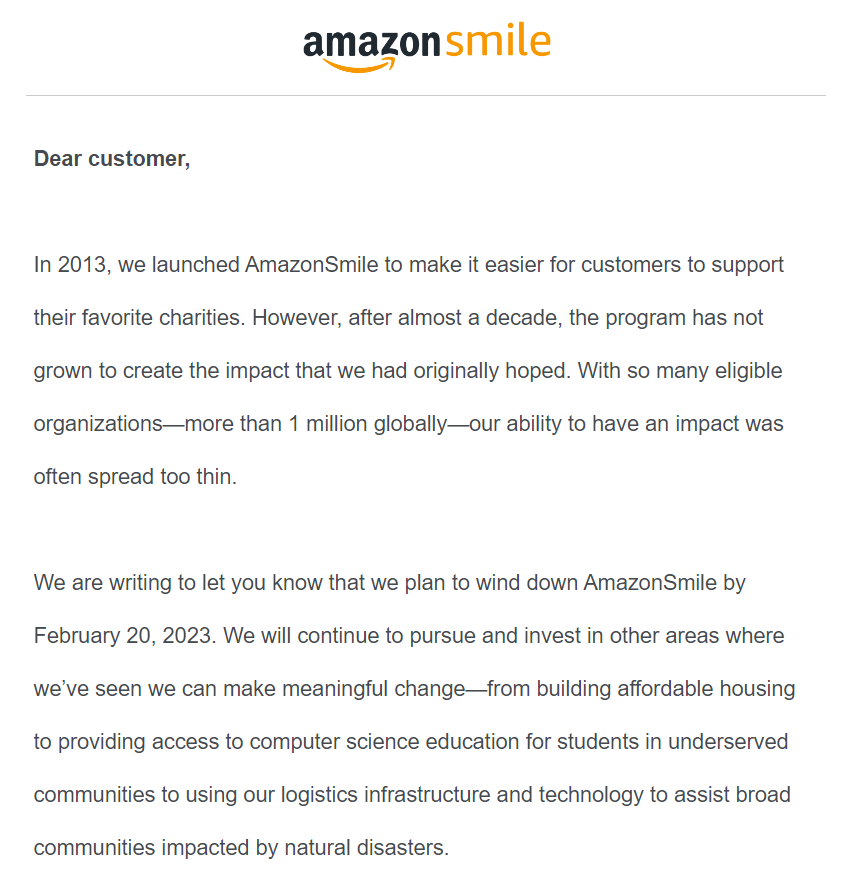 munr's tweet photo. Sad to hear Amazon Smile is shutting down https://t.co/MG9aO1P50J