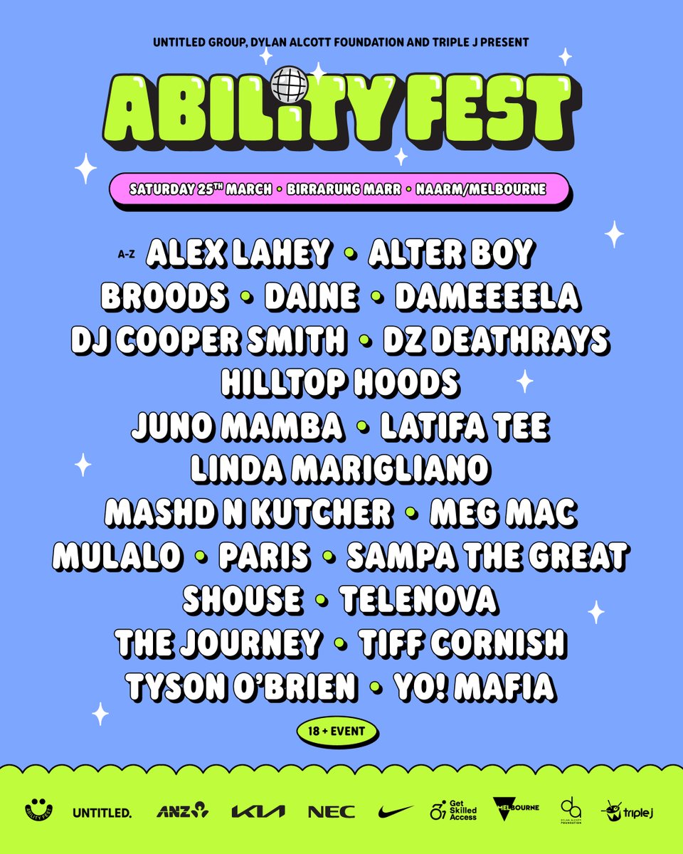 Ability Fest 2023 Lineup is here! 🎉 Register for first access to tickets and WIN a KIA Seltos car! → arep.co/p/ability-fest… We can’t wait to share this epic day with you Melbourne 💙 @triplej @untitledgroup1 @Melbourne #AbilityFest
