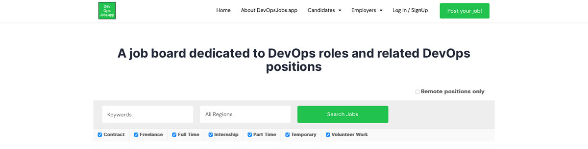 DevOpsJobs.app is currently taking job submissions for companies, startups, and organizations. Submit your job and find your next candidate today! 

devopsjobs.app/post-a-job/