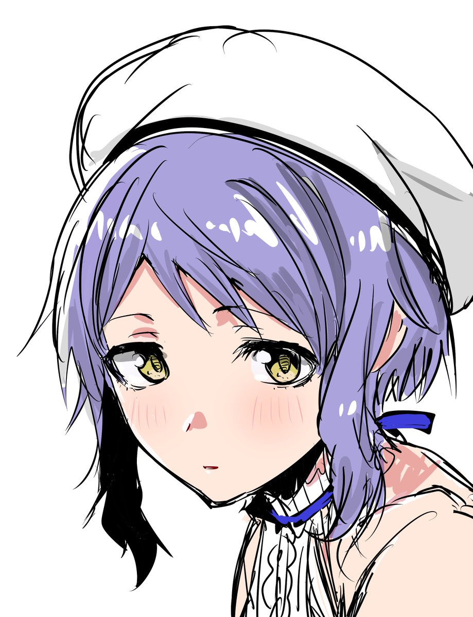 1girl solo hat purple hair white background yellow eyes looking at viewer  illustration images