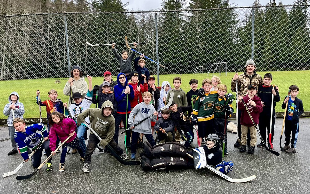 We are so fortunate to have our two favourite <a href="/BCHLKings/">Powell River Kings</a> … Jack &amp; Ringor, join us every Tuesday. They are wonderful role models for our students. They even stuck around for some ‘recess road hockey’ this week! @sd47_board
