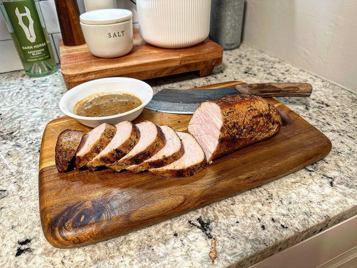 Sous-vide Pork Tenderloin Broke out the @AnovaCulinary & sous-vide this tenderloin at 145°F for about 2 hours before searing it. Then, I made a quick pan sauce with some wine, mustard, garlic, and the juice from the bag. Stupid tender. Stupid good. #sousvide #anovafoodnerd