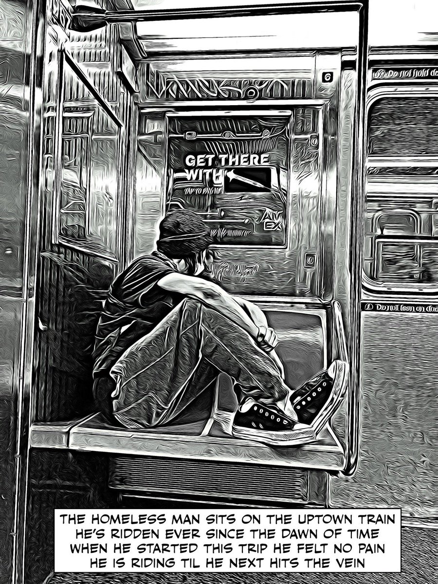 profgee's tweet image. The homeless man sits on the uptown train
He’s ridden ever since the dawn of time
When he started this trip he felt no pain 
He is riding til he next hits the vein
#comicpoem
#subwaypoem
@mta