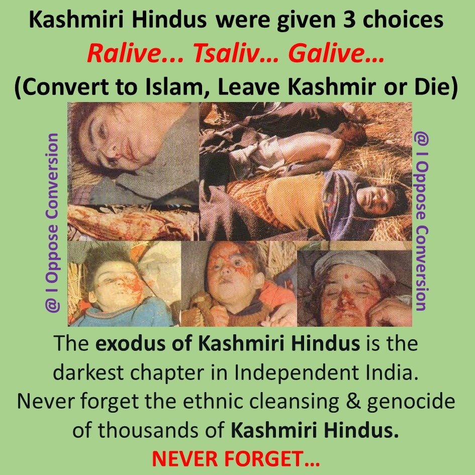 #Justice_4_KashmiriHindus #Kashmir #KashmirFiles #TheKashmirFiles #HardikPandya𓃵 #MaharanaPratap #KashmiriHinduExodus #PallaviJoshi #StopKPGenocide #KashmiriPandits #Hindu

19th Jan 1990 when countless #Hindus became refugee in their own country. Never Forget Never Forgive. 🚩