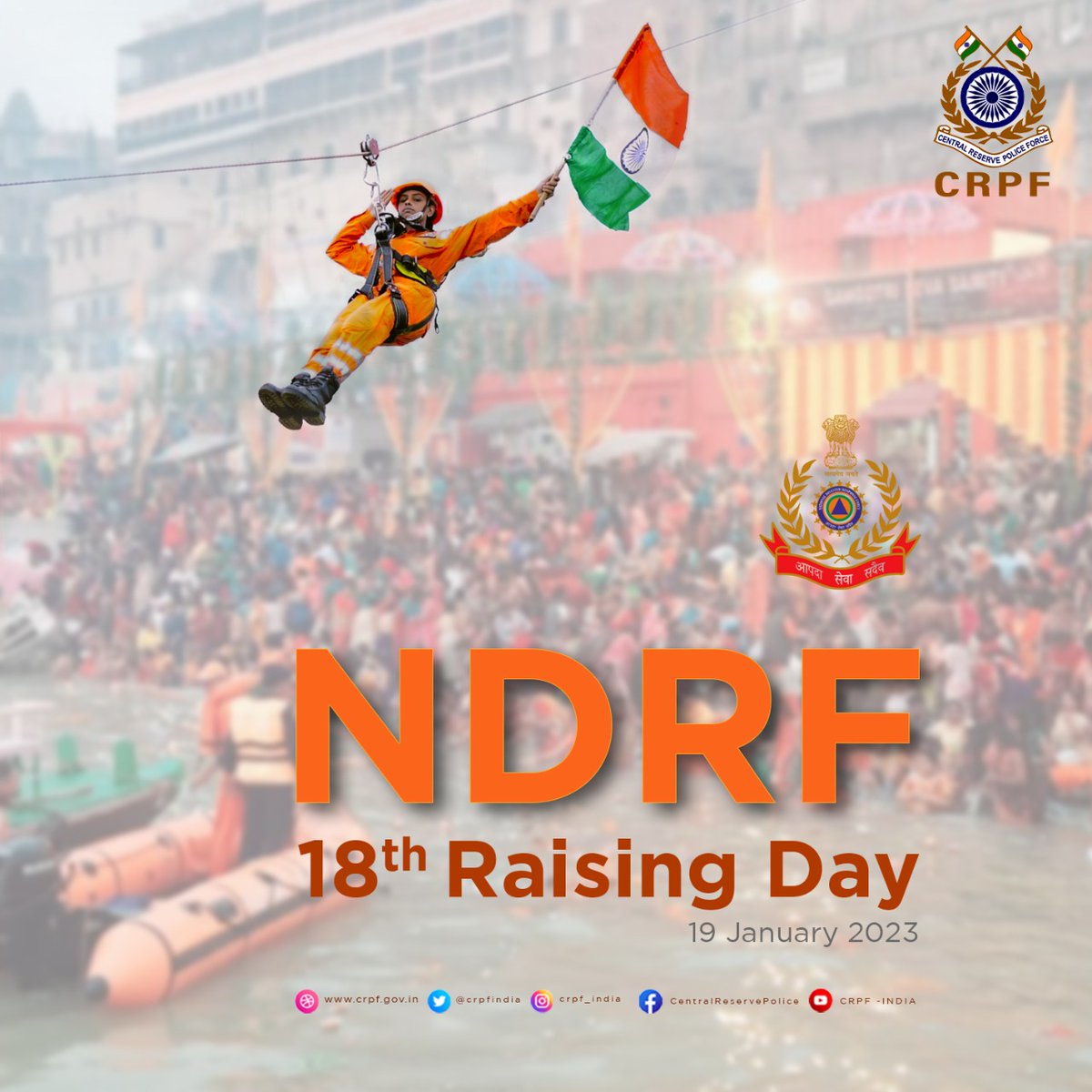 Sh. @sthaosen, DG and all ranks of #CRPF extend greetings to all the @NDRFHQ personnel and their families on the  NDRF Raising Day.

With the motto of 'आपदा सेवा सदैव सर्वत्र', NDRF has become synonymous with hope, for people affected by disasters.