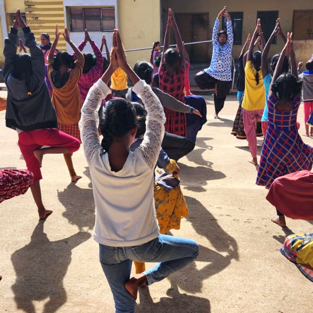 Start them early! Total Health Arrjava trainers conduct #community #yoga sessions for children to help them build a habit to exercise every day. #yogapose #yogapractice #Children #HealthyLiving #ngo #community