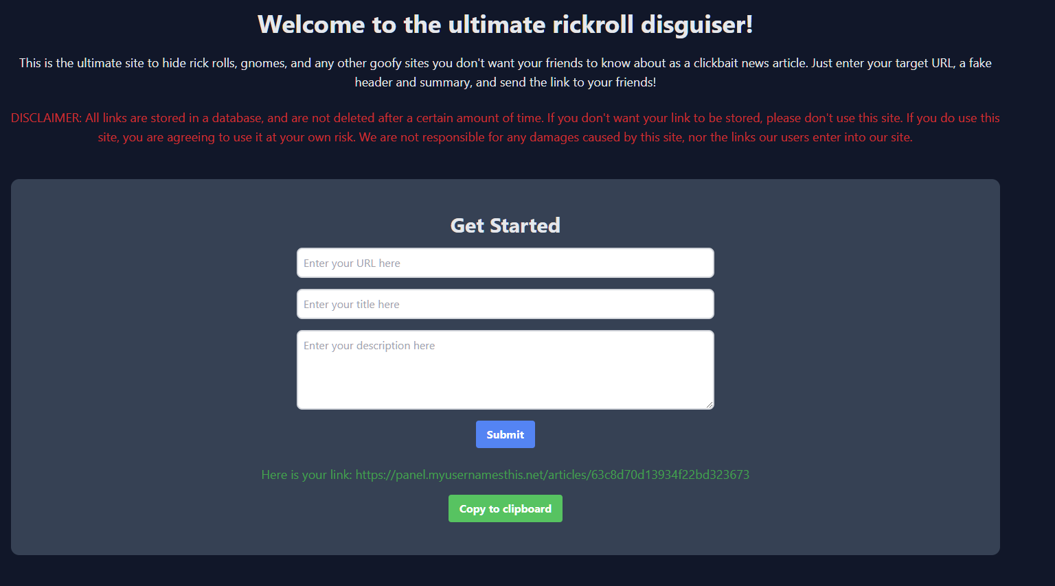 MyUsernamesThis on X: felt bored, made a site that hides rick rolls and  other goofy links, even within discord/twitter embeds   / X