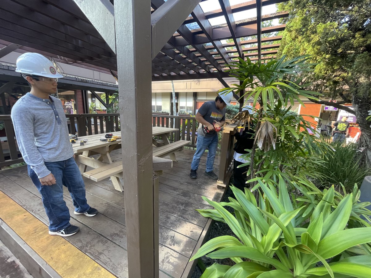 Work Based Learning in action today at <a href="/PearlCityHS/">Pearl City High School</a> !!! RCC students demo-ing and rebuilding parts of our iconic office gazebo.  Can't wait to see how it turns out! <a href="/CareerAcadsNCAC/">NCAC</a> <a href="/PWComplex/">PWComplex</a>