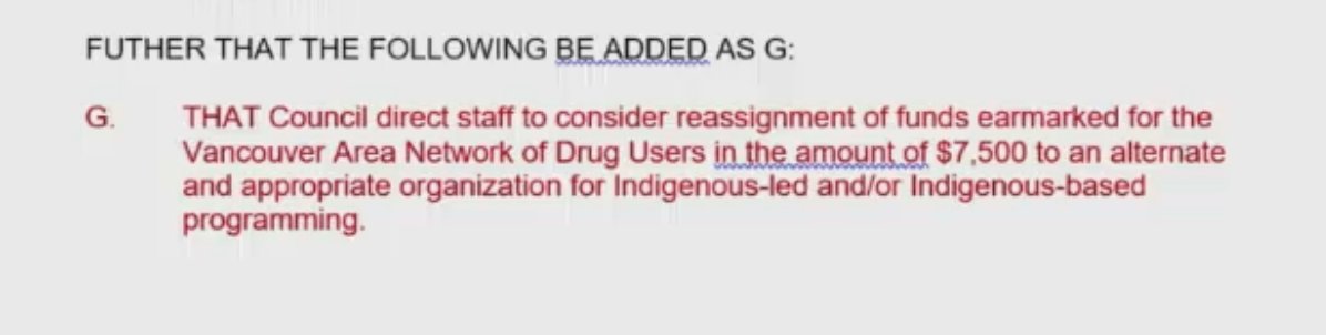 vancouver council thinks reassigning <a href="/VANDUpeople/">VANDU</a>'s funds to an Indigenous-led org is an appropriate alternative.

this council must think reconciliation means funding Indigenous arts at the expense of drug users in our community, many of whom are our family &amp; kin (🧵) #vanpoli