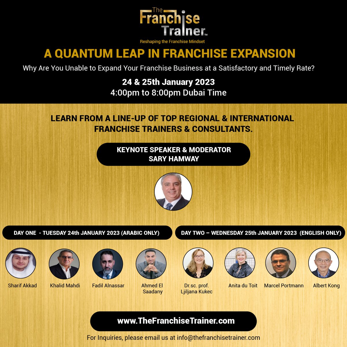 franchisologist's tweet photo. https://t.co/pRTODrlIsp
A Quantum Leap in Franchise Expansion - Live Webinar
24 & 25th January 2023
4:00pm to 8:00pm Dubai Time
For corporate and group discounts: info@thefranchisetrainer.com
https://t.co/uHVL4GX4ER
#FranchiseTraining #franchiseworkshop https://t.co/OVO8va2Twf