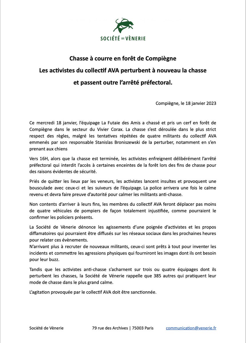 Enfreindre un arrêté préfectoral, agresser les suiveurs de la #chasse, déplacer pour rien 4 véhicules de pompiers… Qu'est-ce que Stan Broniszewski AVA ne ferait pas pour le buzz ? 
Quand en finit-on avec ce pitre, <a href="/Prefet60/">Préfet de l'Oise</a> ? 
#Chasse #ChasseÀCourre #Vénerie 
#LibertéRuralité