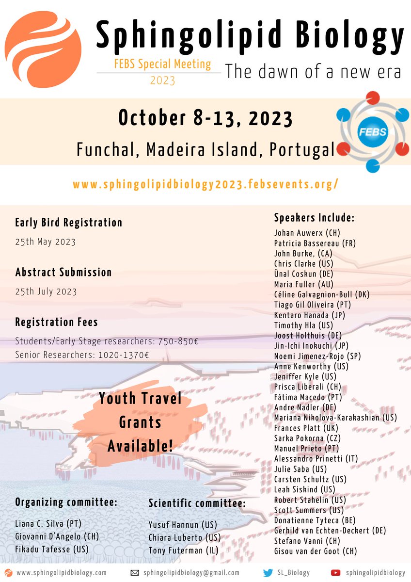 SL_Biology's tweet photo. We are online!
Visit https://t.co/NfxgWy8EBx
to know more about the upcoming FEBS Special Meeting on Sphingolipid Biology!

@MolCellBiophys @Gio_Dangel0 @TheTafesseLab 
@FEBSnews @CoskunPLID @SchultzLabOHSU @NoemiJRojo @BassereauTeam https://t.co/jLILheuWHR
