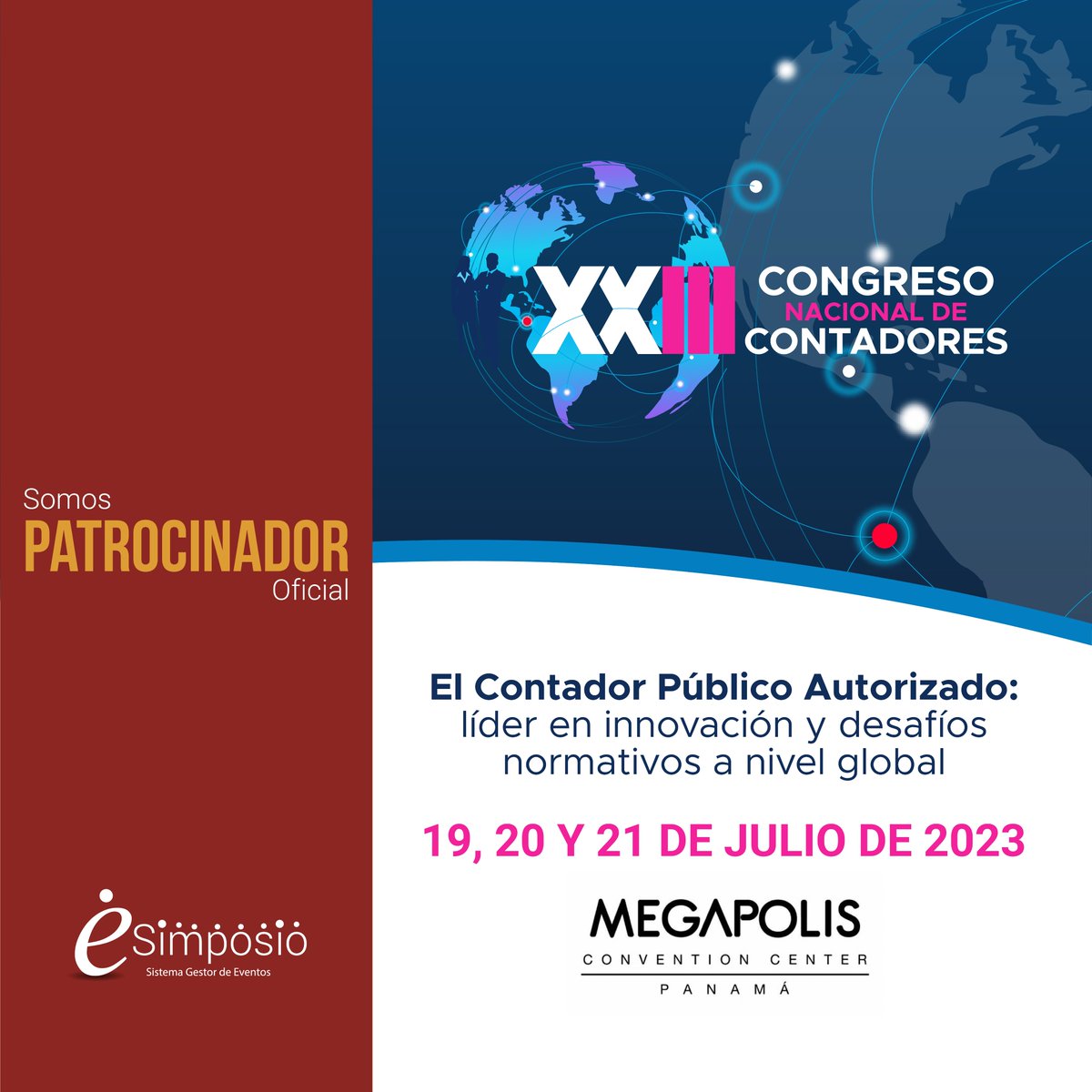 mieSimposio's tweet photo. Es un gusto invitarlos al Congreso Nacional de Contadores, el cual se realizará los días 19, 20 y 21 de julio de 2023 en el Megapolis Convention Center.
Agradecemos a la organización por permitirnos ser patrocinadores a este magno evento. https://t.co/YphP3PbouZ https://t.co/zj5XIww4gF