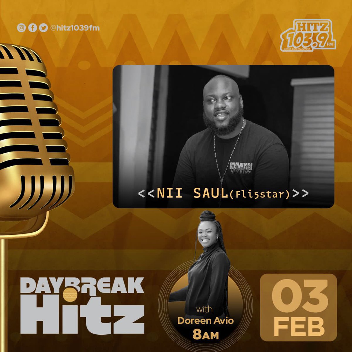 Make sure you don’t miss <a href="/FLI5_STAR/">VISION | AMBITION</a>  on <a href="/Hitz1039FM/">Hitz 103.9 FM</a> with <a href="/DoreenAvio/">Doreen Avio</a> talking about Afrisounds, Music and more📻