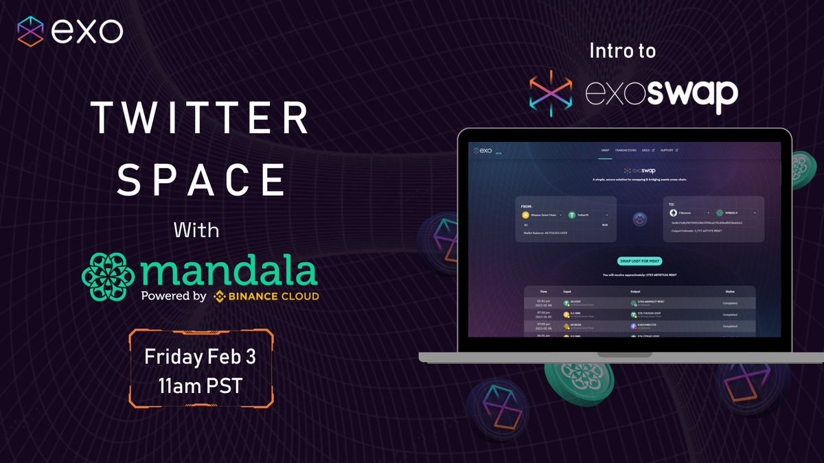 Join us tomorrow for an AMA with <a href="/MandalaEx/">Mandala Exchange</a>!

Stop by to learn about exoSwap and how we are tapping into DEEP, centralized liquidity to facilitate cross-chain swaps. 

See you there 🫡