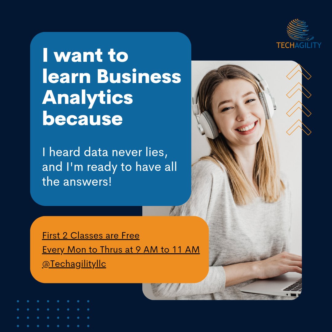 TechagilityLLC's tweet image. Unleashing the truth one data point at a time! Join our Business Analytics course at Techagility LLC and discover how data never lies and hold all the answers for your business.
techagility.co
#BusinessAnalytics #DataTruth #DiscoverTheAnswer #JoinTheJourney #Techagility