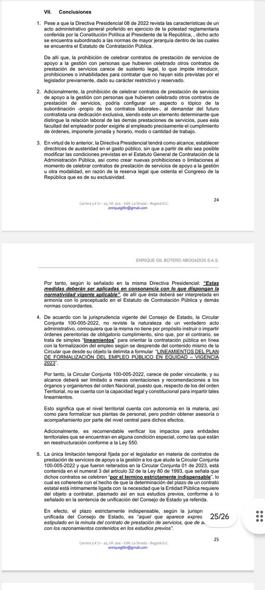 divulgajuridica's tweet photo. Concepto rendido por parte del Dr Gil Botero al Director del @ContactoDapre sobre la Directiva 
Presidencial 08 de 2022 y la Circular Conjunta 100-005-
2022.

*En resumen: los contratos deben celebrarse “por el termino estrictamente indispensable”.* https://t.co/EVeu1wA3Uk