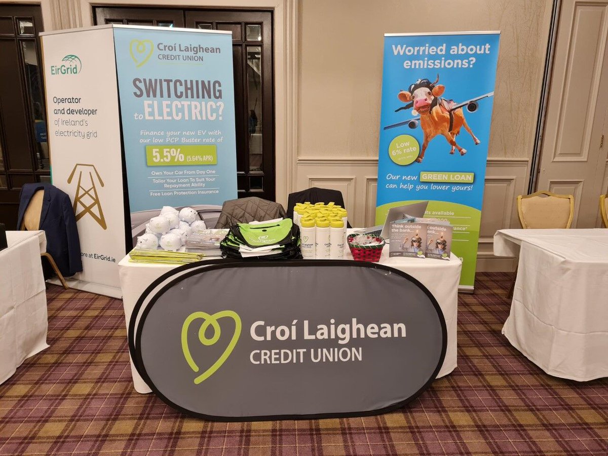 All set up and ready to offer advice on financing energy-saving home improvements, or financing your new EV! Come down for a chat, we're at the Energy Citizens Roadshow in the Glenroyal Hotel, Maynooth from 6.30pm - 8.30pm. tonight :-)