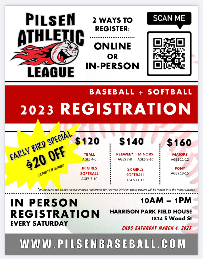 Sign up for Pilsen Athletic League Baseball! For more information visit pilsenbaseball.com