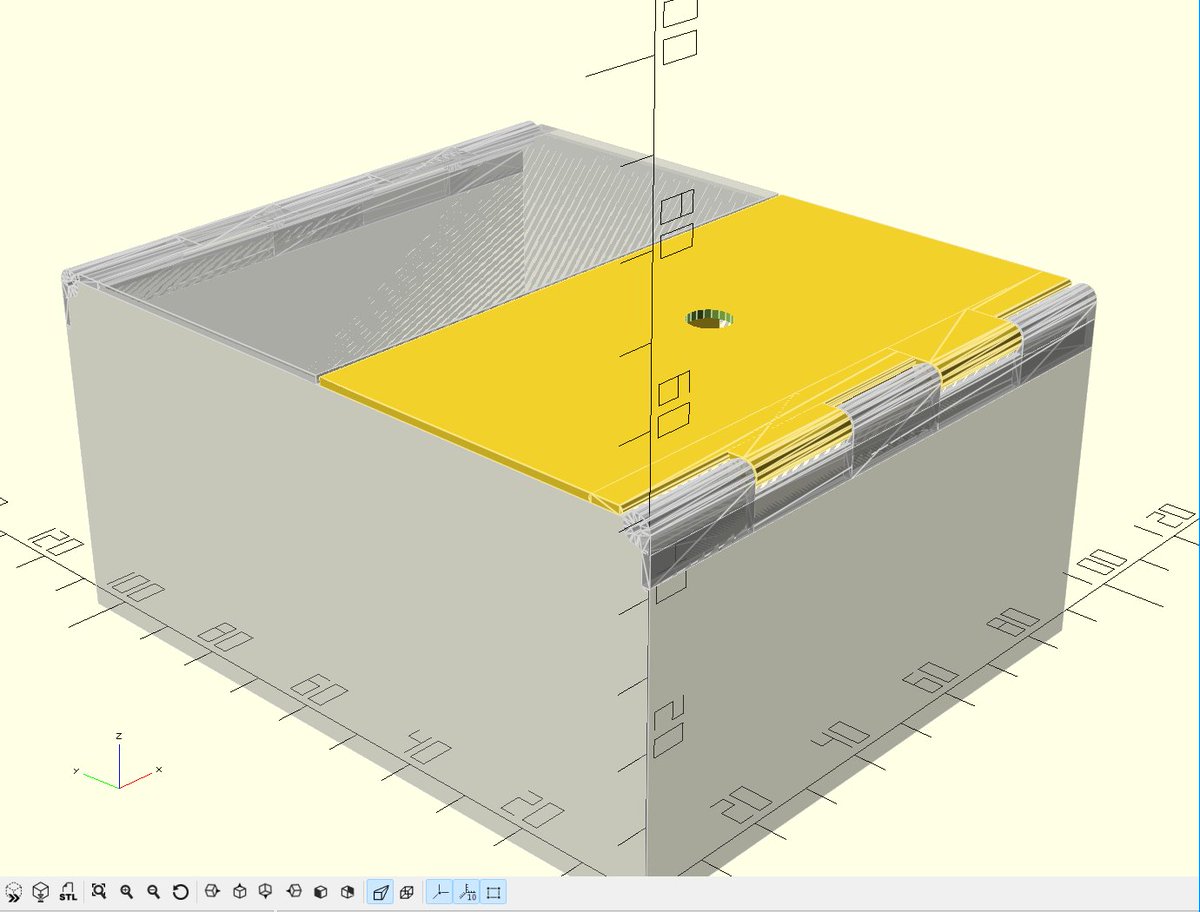 sdbruder's tweet image. dobradiças incorporadas à caixa #uselessmachine #arduino #openscad #3dprinting