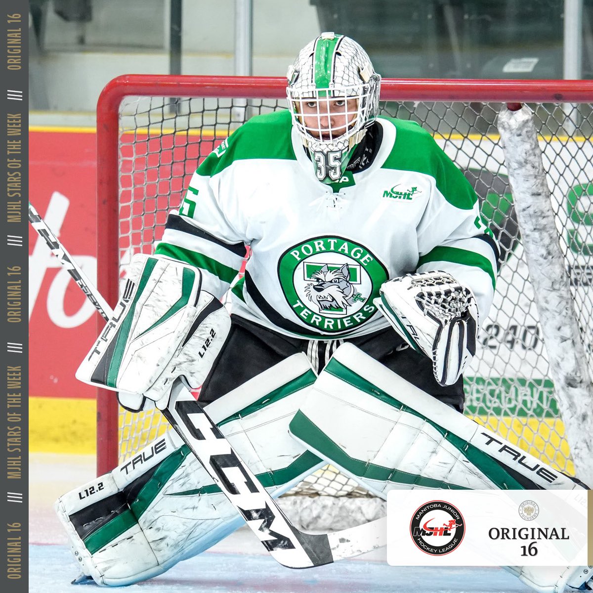 Jayden Catellier (03) of the <a href="/PortageTerriers/">Portage Terriers</a> is an MJHL Star of the Week!

2GP | 2W | 0.50GAA | .985SV% | 1SO #MJHLHockey 📸 @JuniorNightMB 

Presented by <a href="/original16beer/">Original 16</a>