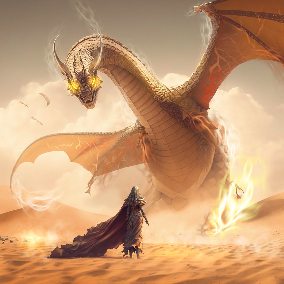 💛 NEW DRAGON DROP 💛 

«True Dragon Legends» collection 
AI 🤖 + Procreate ✍🏻 + Photoshop 

This Ancient Dragon is the guardian of the desert and the guide of lost travelers.

The Desert Dragon
0.025 eth 
#katerinika 

🔗👉🏻  opensea.io/collection/tru…