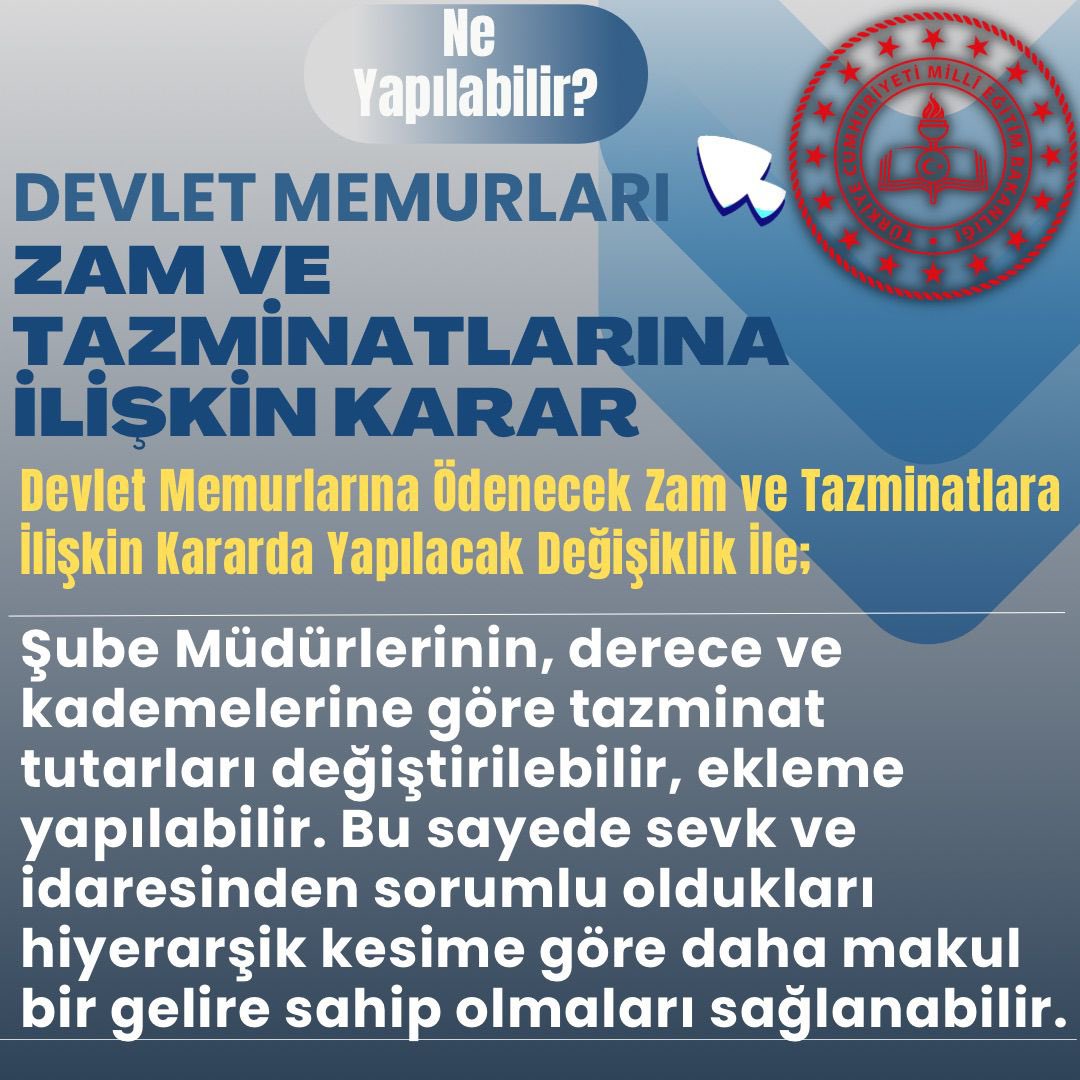 Tazminatlarımız artırılırılsın #MebSubeMudurleri
<a href="/RTErdogan/">Recep Tayyip Erdoğan</a> 
<a href="/dbdevletbahceli/">Devlet Bahçeli</a> 
<a href="/tcbestepe/">T.C. Cumhurbaşkanlığı</a> 
<a href="/tcmeb/">Millî Eğitim Bakanlığı</a>