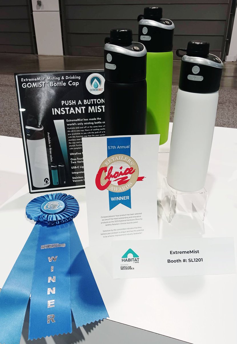 ExtremeMistPCS's tweet image. Thank you @your_nhpa for choosing the GOMIST Mist &amp;amp; Drink Bottle Cap for a Retailer's Choice Award! The all new GOMIST will arrive on store shelves Spring 2023. 💧
.
.
#extrememist #GOMIST #bottlecap #nhs2023 #nhs #nationalhardwareshow