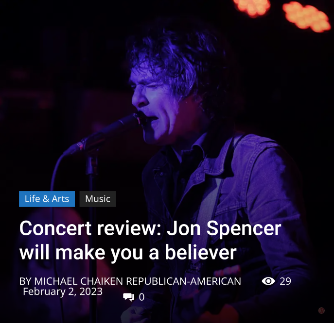 popcatastrophe's tweet photo. Jon Spencer &amp; the HITmakers – @spaceballroom, Hamden, CT (February 1, 2023)

"...the honesty and truth that he delivered through his music was nutrition for starving music fans seeking something to believe in." - https://t.co/mHJjpEZvma

@JonSpencerHITs #bobbert #samcoomes https://t.co/xbdMwfigVJ