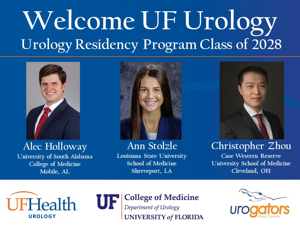 We are excited to welcome to <a href="/UF_Urology/">UF Urology</a> Alex Holloway, Ann Stolzle and <a href="/clzhou01/">Christopher Zhou, MD</a> !  

<a href="/LiMingSu1/">Li-Ming Su, M.D.</a> <a href="/MoyBetter/">Louis Moy</a> @baynece <a href="/AmerUrological/">Amer. Urol. Assn.</a> #AUAMatch2023 <a href="/EubankMiranda/">Miranda Eubank</a> <a href="/jordan_smith22/">Jordan Matthews Smith</a> <a href="/StuDoc_RobDrury/">Robert H. Drury</a> <a href="/Chase__Mallory/">Chase Mallory</a> <a href="/michaelmaidaa/">Michael Maidaa</a> <a href="/AbboudUro/">Marc A Abboud</a> <a href="/UroKrish/">Austin Krishingner</a> <a href="/trishanguyen25/">Trisha Nguyen</a> #UroGators