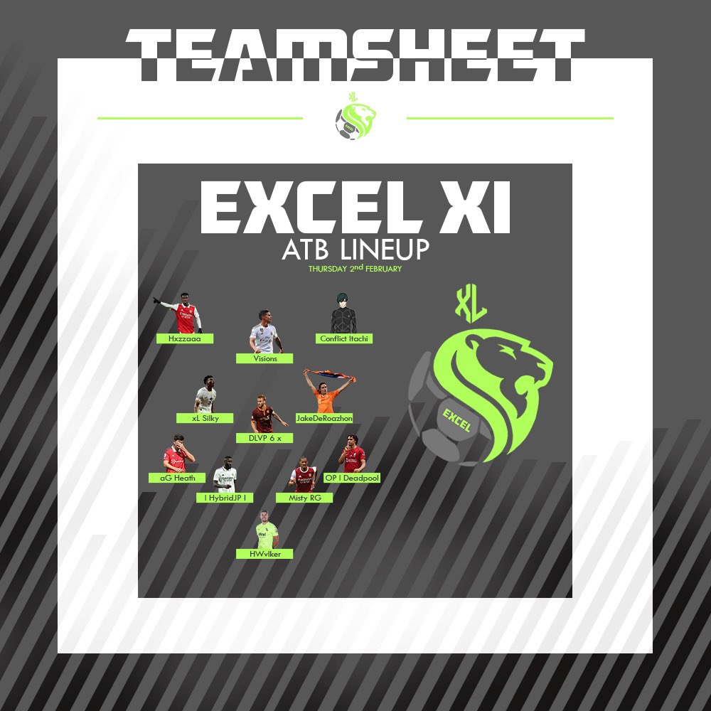 🟢 𝗧𝗘𝗔𝗠 𝙉𝙀𝙒𝙎 ⚫️ 

🧤 HWvlker returns between the sticks
💪 Misty RG at the back
🪄 Visions in attack

Tournament debuts for:
Visions 🎯
aG Heath 🧱

@ATB_FIFA