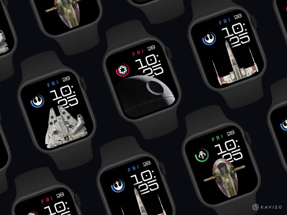 KAVIZO's tweet photo. "Get ready to blast off into a galaxy far, far away with these #StarWars inspired #AppleWatch faces! 🚀" | Concept Design |
 #MayTheForceBeWithYou #AppleWatchFaces 
@Apple @starwars 
https://t.co/YYvWQSFdq3 https://t.co/5Xcx887HOA