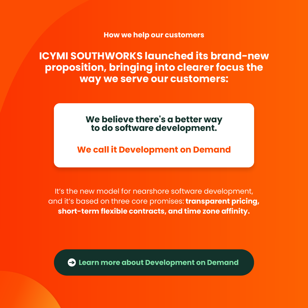 southworks's tweet image. 3/5 ICYMI, we launched the new model for nearshore software development: Development on Demand – find out what it’s all about at southworks.com #DevelopmentonDemand